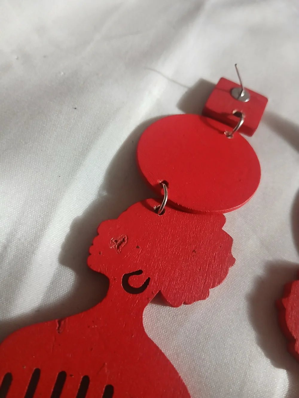 Red Afro Pick Silhouette Dangle Earrings - Women Jewelry
